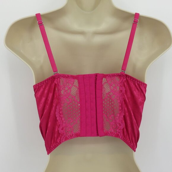 Women Small Pink Flower Floral Lace Underwire Longline Bra Boning Corset Top - Picture 6 of 13